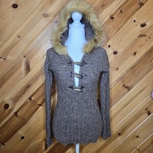 Y2K Old Navy Brown Knit Babydoll Sweater Sz Small Toggle Wool‎ Blend READ